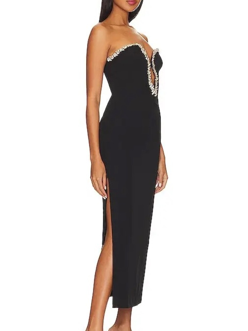 Strapless Black Embellished Sheath Dress - Picture 3 of 5